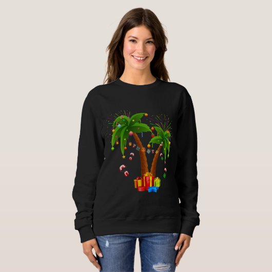 Dekorierte Weihnachtspalme Tropische Xmas Coconu Sweatshirt (Vorne ganz)