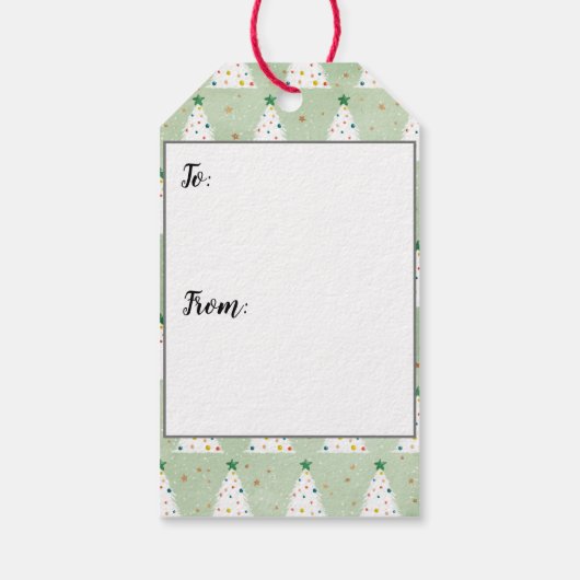 Dekorierte weiße Weihnachtsbaumen Grüner Stern & O Geschenkanhänger (Rückseite)