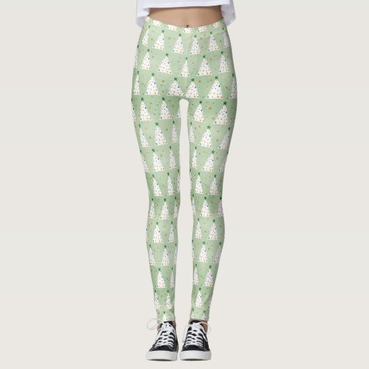 Dekorierte weiße Weihnachtsbaumen Grüner Stern & O Leggings (Vorderseite)
