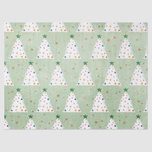 Dekorierte weiße Weihnachtsbaumen Grüner Stern & O Seidenpapier (Vorderseite)