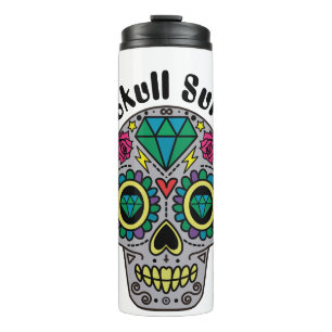 Dekorierter abstrakter Totenkopf-Thermalbecher Thermosbecher