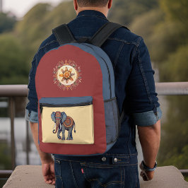 Dekorierter Elefant mit Blumenmandala in Initialen Bedruckter Rucksack