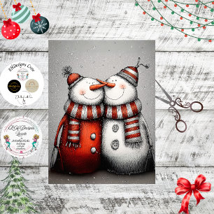 Dekorierter Schneemann mit roter Mütze und Schal Seidenpapier