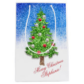 Dekorierter Weihnachtsbaum im Schnee-Text Mittlere Geschenktüte (Vorderseite)