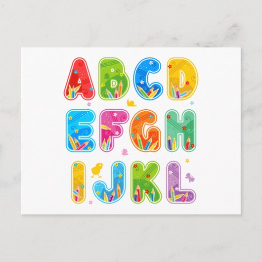 Dekoriertes ABC-Set, Buchstaben A-L Postkarte (Vorderseite)