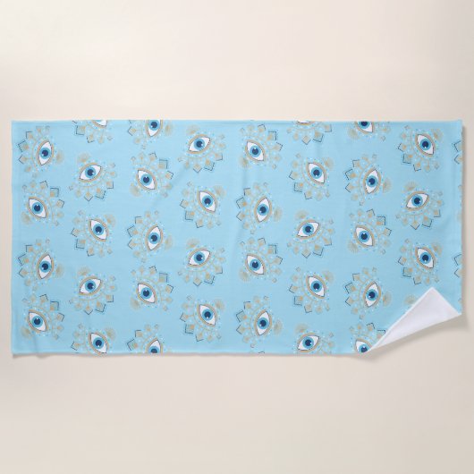Dekoriertes griechisches Eye Türkisches Schutzsymb Strandtuch (Vorderseite)