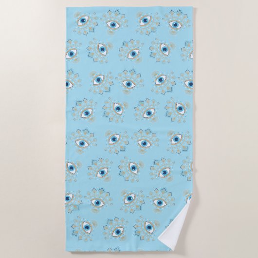 Dekoriertes griechisches Eye Türkisches Schutzsymb Strandtuch (Vorderseite)
