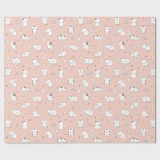 Dekoriertes Kitekatzen-Muster auf rosa Wrapping Pa Geschenkpapier (Flach)
