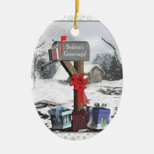 Dekoriertes Postfach Geschenke Winterzene Oval Orn Keramik Ornament