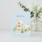 Dekoriertes traditionelles Haus Anpassbare Weihnac Postkarte (Stehend Vorderseite)