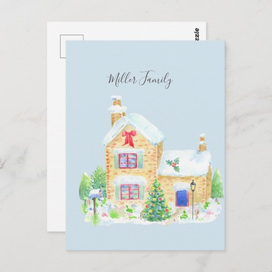 Dekoriertes traditionelles Haus Anpassbare Weihnac Postkarte (Vorne/Hinten)