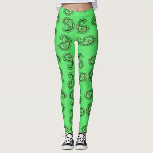 Dekorpaisley-Muster auf grün Leggings (Vorderseite)