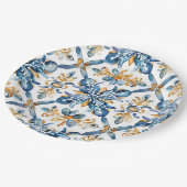 Dekorpapier-Teller mit blauen Fliesen im Mittelmee Pappteller (Schrägansicht)