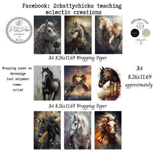 Dekorpapiere Decoupage 9 A4 Pferde Geschenkpapier Set