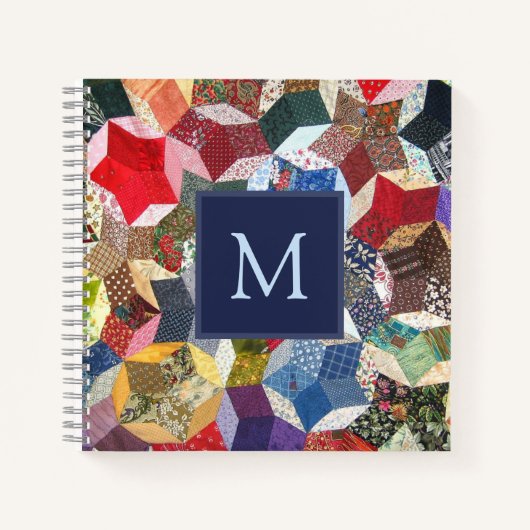 Dekorpatchwork-Sternenmuster-Monogramm Notizblock (Vorderseite)