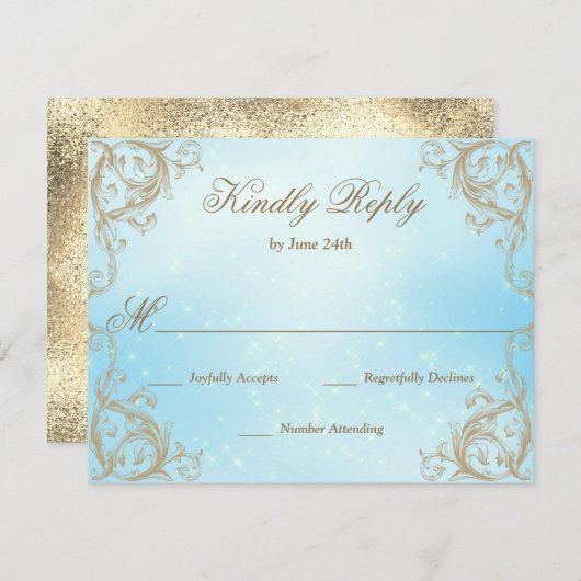 Dekorrahmen hell blau RSVP karte (Vorne/Hinten)