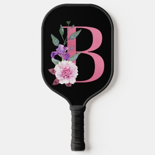 Dekorrosa Monogramm B mit rosa Blume Pickleball Schläger (Vorderseite)