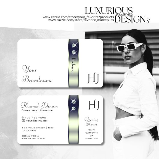 Dekorschmuck und Monogramm in weißem Blau Visitenkarte