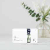 Dekorschmuck und Monogramm in weißem Blau Visitenkarte (Stehend Vorderseite)