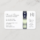 Dekorschmuck und Monogramm in weißem Blau Visitenkarte (Rückseite)