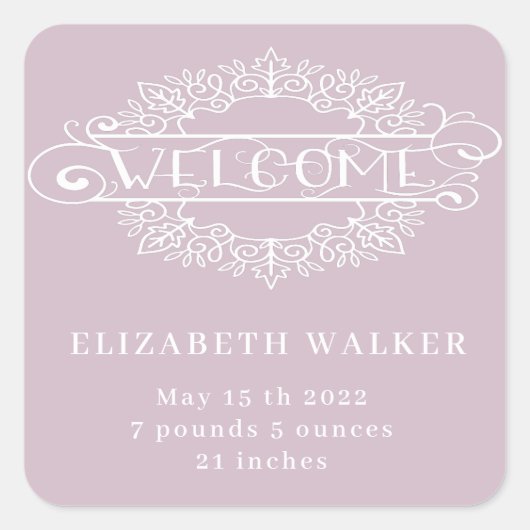 Dekorskript Begrüßungsbaby Quadratischer Aufkleber (Vorderseite)