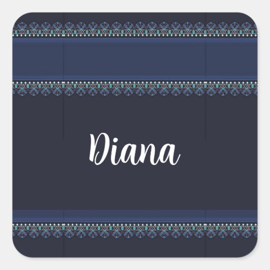 Dekorspitzendruck auf blau quadratischer aufkleber (Vorderseite)