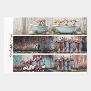Dekoupage 26x6" Bauernhaus-Designs für Handsägen Geschenkpapier Set
