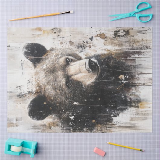 Dekoupage Abstrakt Art Bärenmalerei Texturiert Seidenpapier (Basteln)