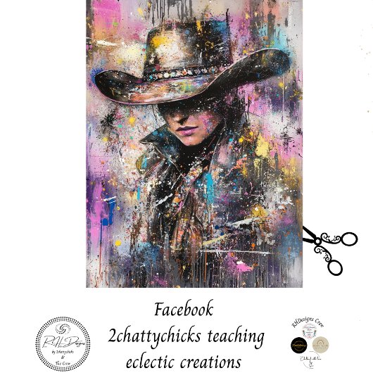 Dekoupage Abstrakt Painting Woman Black Hat Seidenpapier
