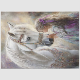 Dekoupage Adorned White Horse & Jewels Little Girl Seidenpapier