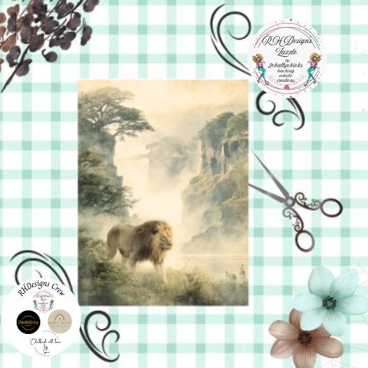 Dekoupage African Lion Waterfall Forest Seidenpapier