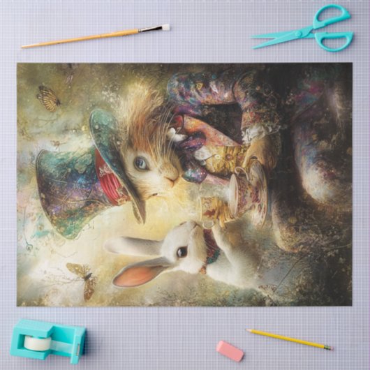 Dekoupage Alice Adventures Rabbit Digital Art Seidenpapier (Basteln)