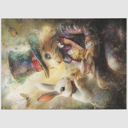 Dekoupage Alice Adventures Rabbit Digital Art Seidenpapier (Vorderseite)