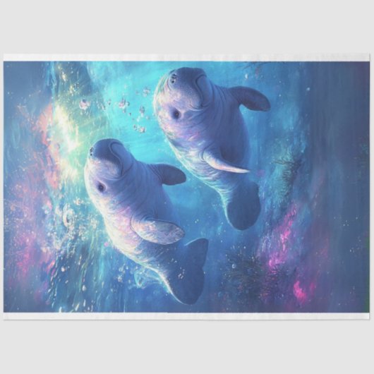 Dekoupage Aquamarin Ocean Manatee Wildlife Seidenpapier (Vorderseite)