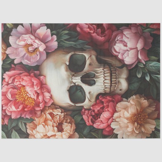 Dekoupage Artistic Depiciction Skull Face in Peoni Seidenpapier (Vorderseite)