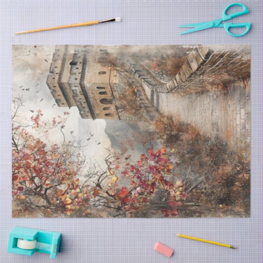 Dekoupage Autumn Scene Great Wall China Seidenpapier (Basteln)