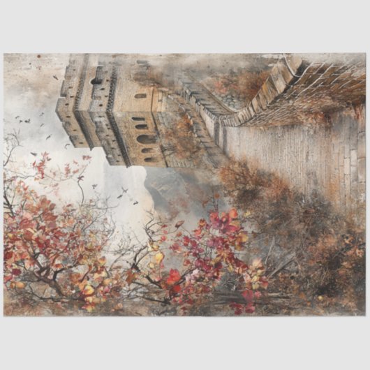 Dekoupage Autumn Scene Great Wall China Seidenpapier (Vorderseite)