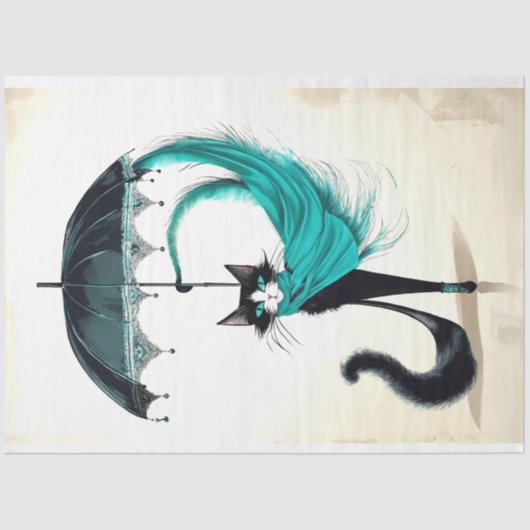 Dekoupage Black Cat in High Heel Umbrella Seidenpapier (Vorderseite)