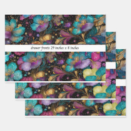 Dekoupage Blumen Schubladenfront 29x8 Lila Gold Geschenkpapier Set
