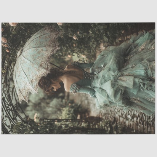 Dekoupage Brünettes Viktorianisches Kleid Floral U Seidenpapier (Vorderseite)