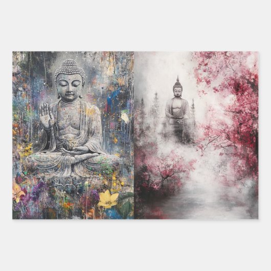 Dekoupage Buddha, Girl Rabbit, Lüster, Katze Geschenkpapier Set (Vorderseite 3)