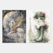 Dekoupage Buddha, Girl Rabbit, Lüster, Katze Geschenkpapier Set (Vorderseite)