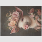 Dekoupage Charming Pig Ordiniert in rosa Blume Seidenpapier (Vorderseite)