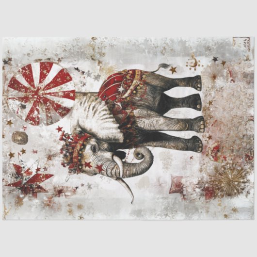 Dekoupage Circus Elephant Ordised Festive Element Seidenpapier (Vorderseite)