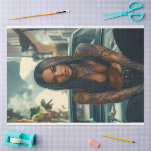 Dekoupage Classic Car & Tattooed Chic Poster Seidenpapier (Basteln)