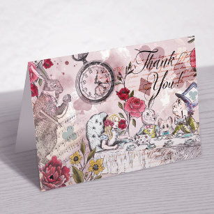 Dekoupage-Collage der Vintagen Alice im Wunderland Dankeskarte