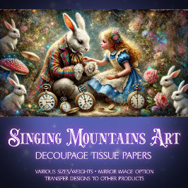 Dekoupage der Alice und Rabbit Wonderland Forest Seidenpapier