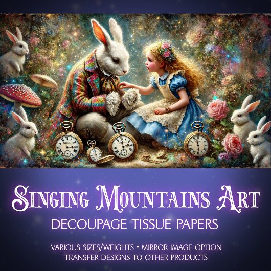 Dekoupage der Alice und Rabbit Wonderland Forest Seidenpapier