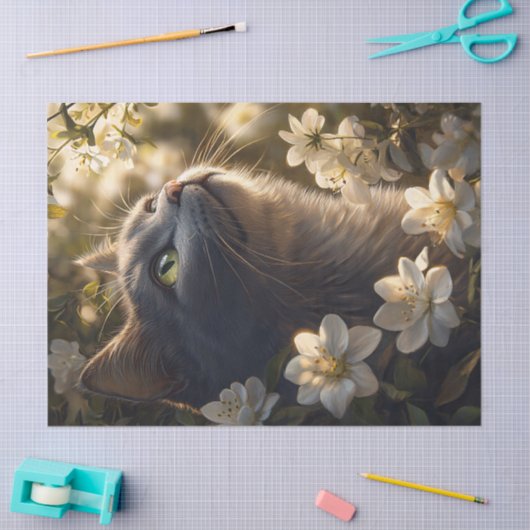 Dekoupage der Blue Cat White Blume Seidenpapier (Basteln)