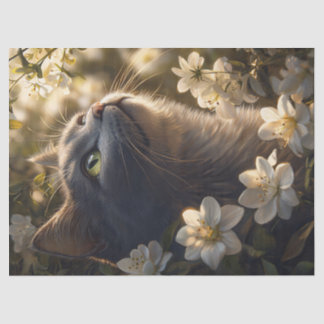 Dekoupage der Blue Cat White Blume Seidenpapier
